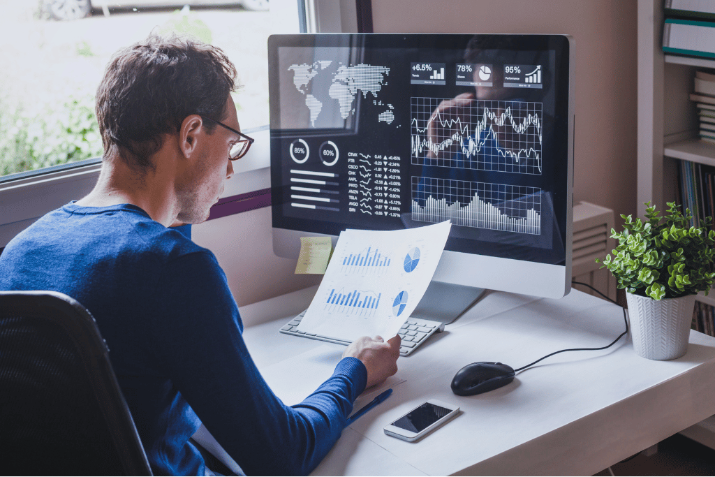 Person analysing their finances using fintech