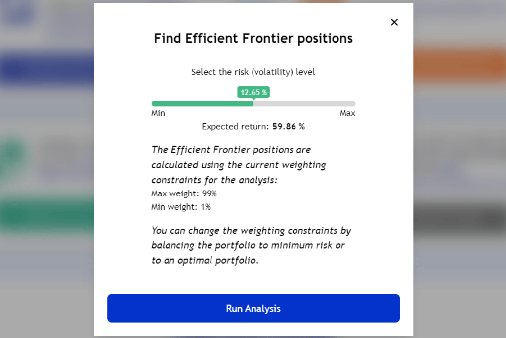 Diversiview's "Efficient Frontier" allows investors to select their desired and acceptable level of risk.