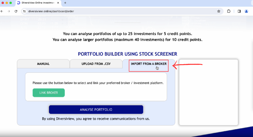 Import from a Broker on Diversiview