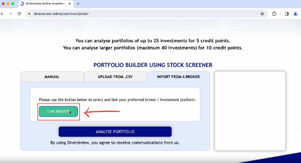 Link your broker on Diversiview.