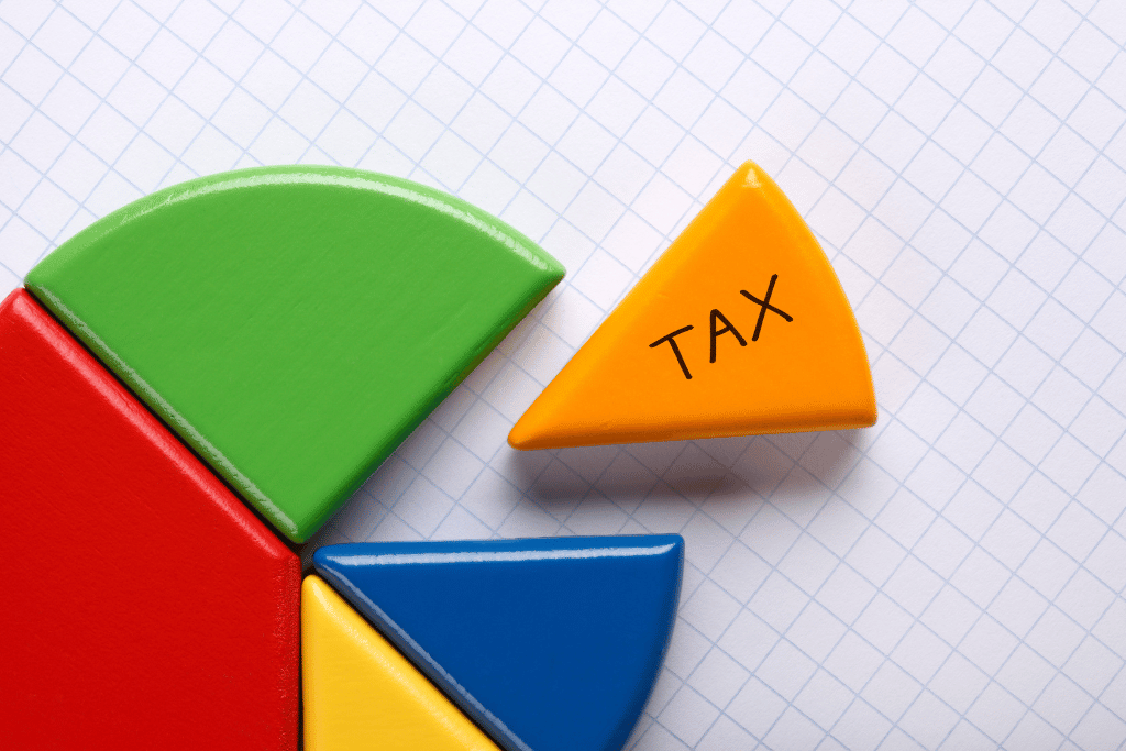 Taxes like fees can be costly and take a large chunk of your returns. Pie chart with taxes taken out representing a percentage fee.