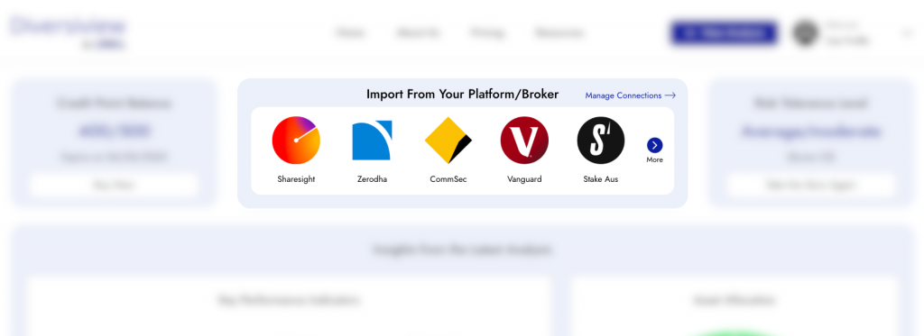 Import your portfolio from your broker to analyse and optimise on Diversiview