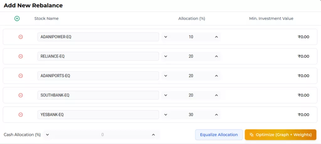 Example 1-Click Asset Allocation optimisation integrated into the AlphaQuark platform