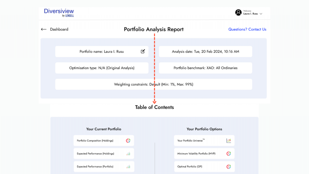 Getting started with Diversiview. Review your Portfolio Analysis Report.