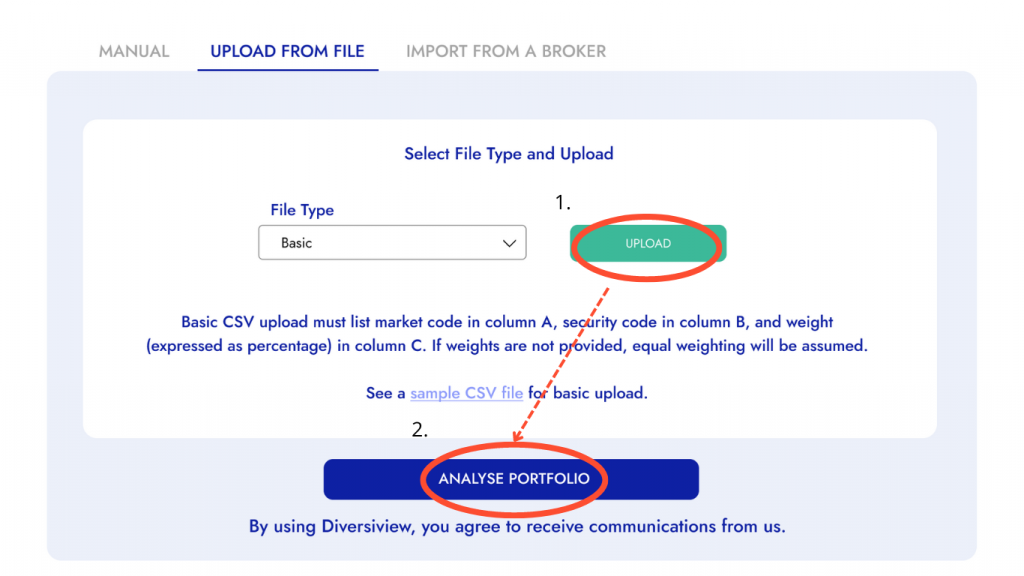 Getting started with Diversiview upload csv and analyse portfolio