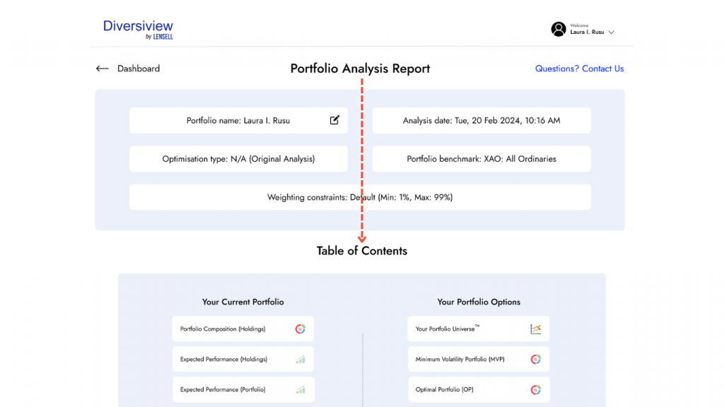 Getting started with Diversiview review your Portfolio Analysis Report.