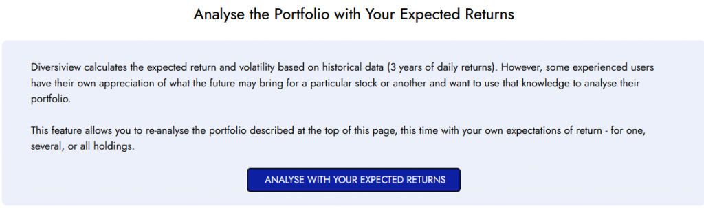 Select the 'Analyse With Your Expected Returns' Option from the Analysis Report in Diversiview