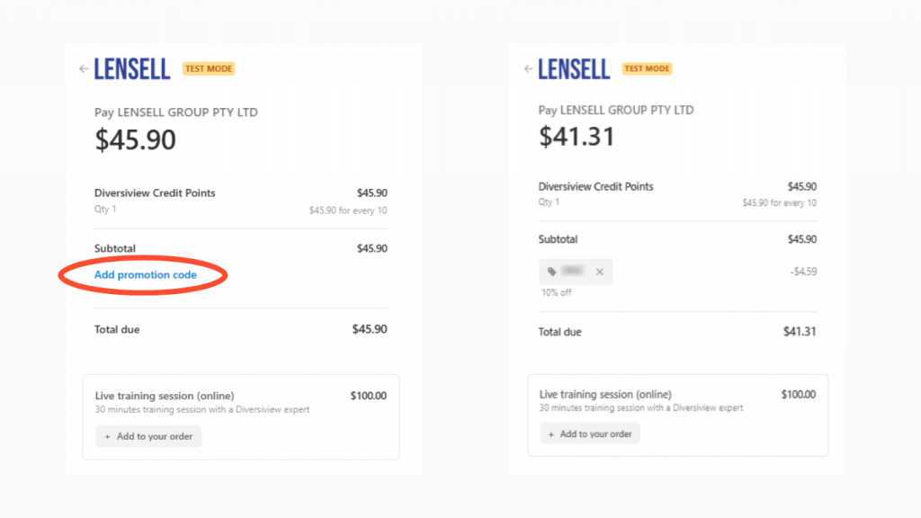 Apply discount code in Diversiview.
