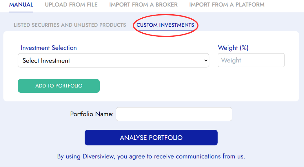 Custom investments under manual analysis. 