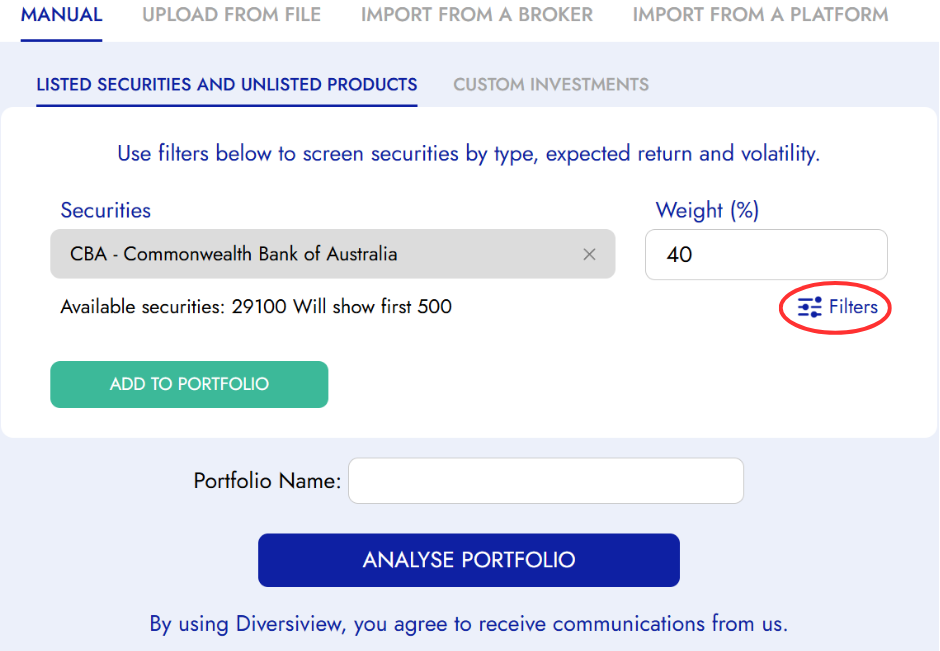 Filters highlight under manual analysis. 